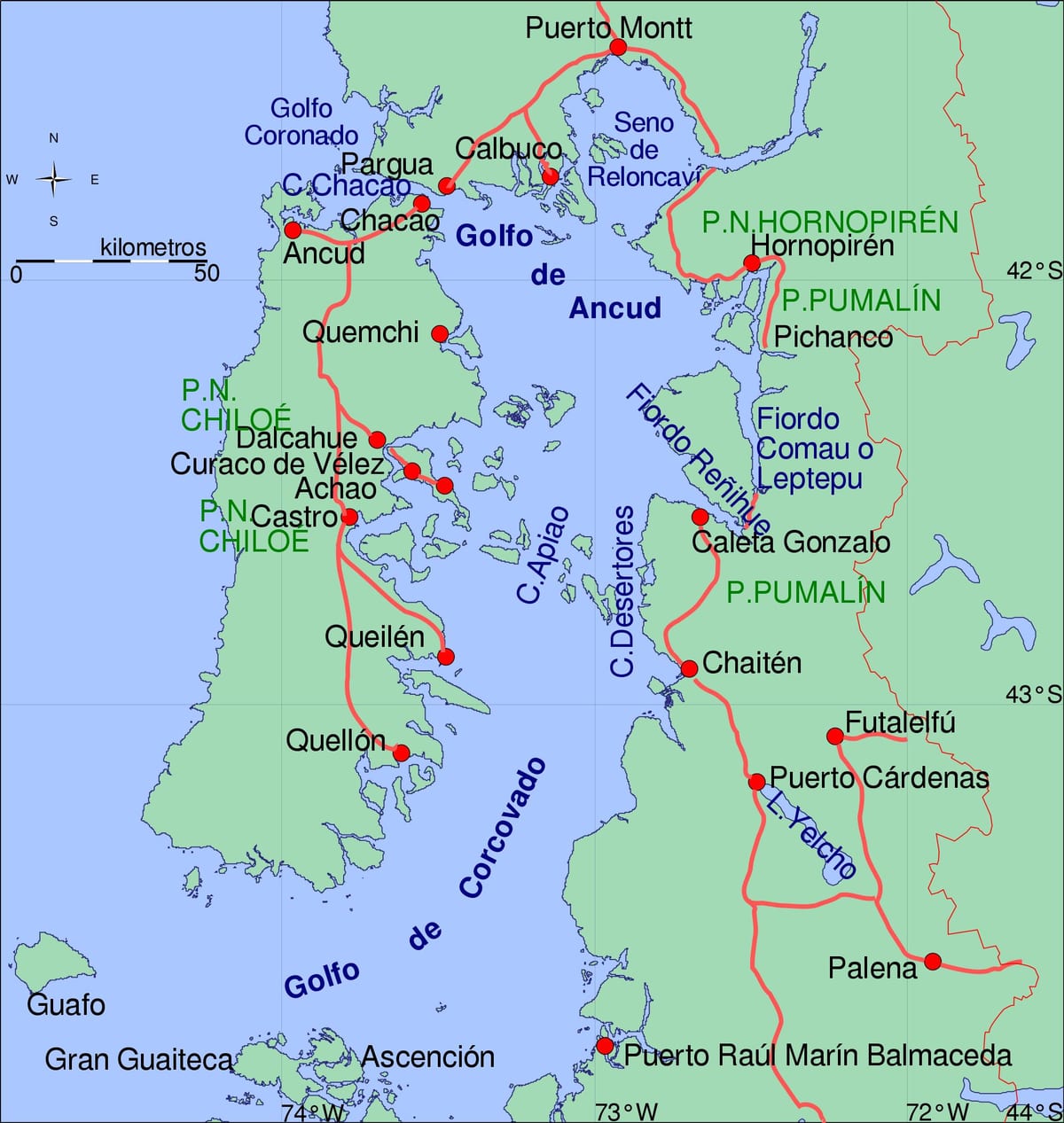 नक्शे के chiloe चिली