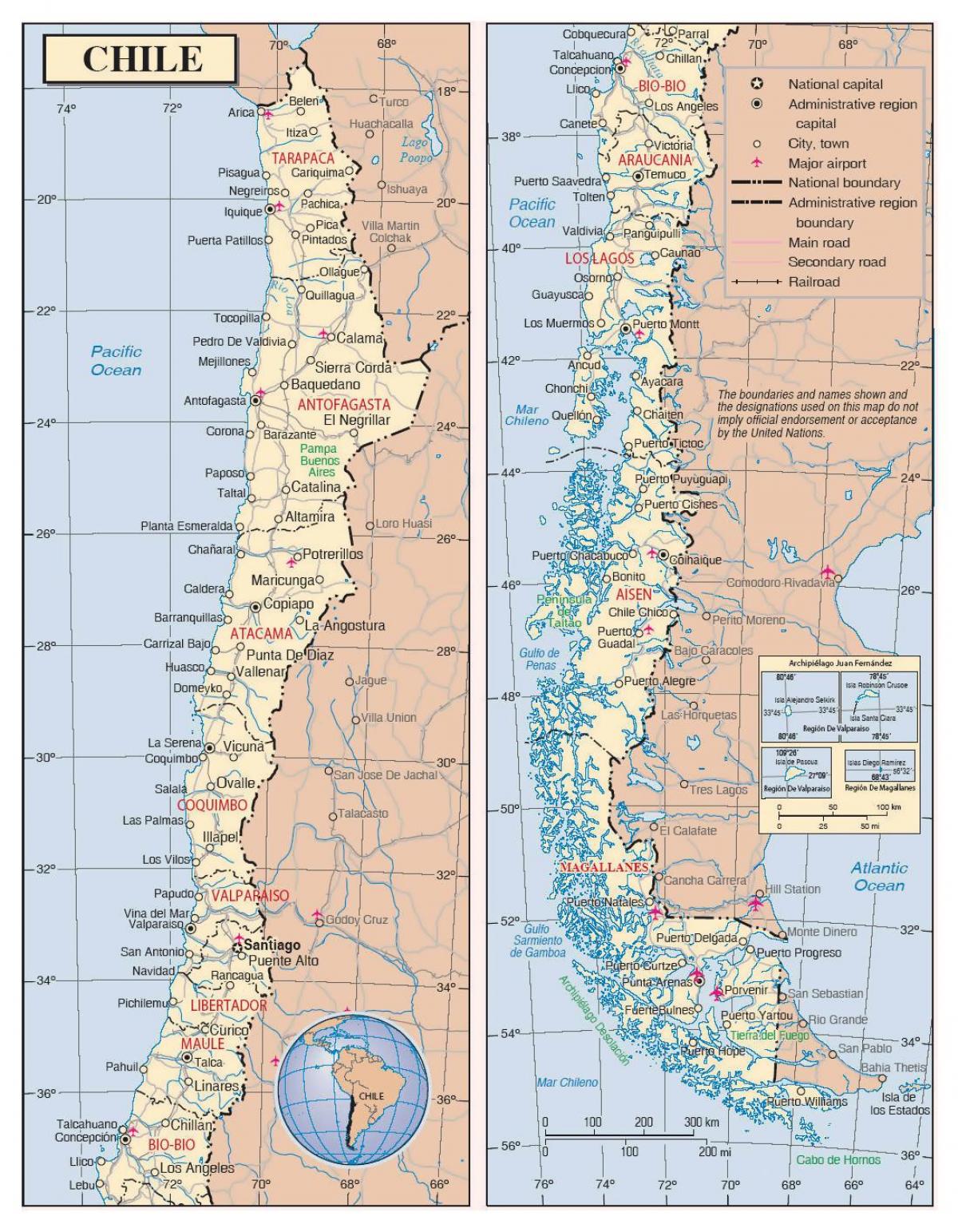 नक्शे के साथ चिली के शहरों