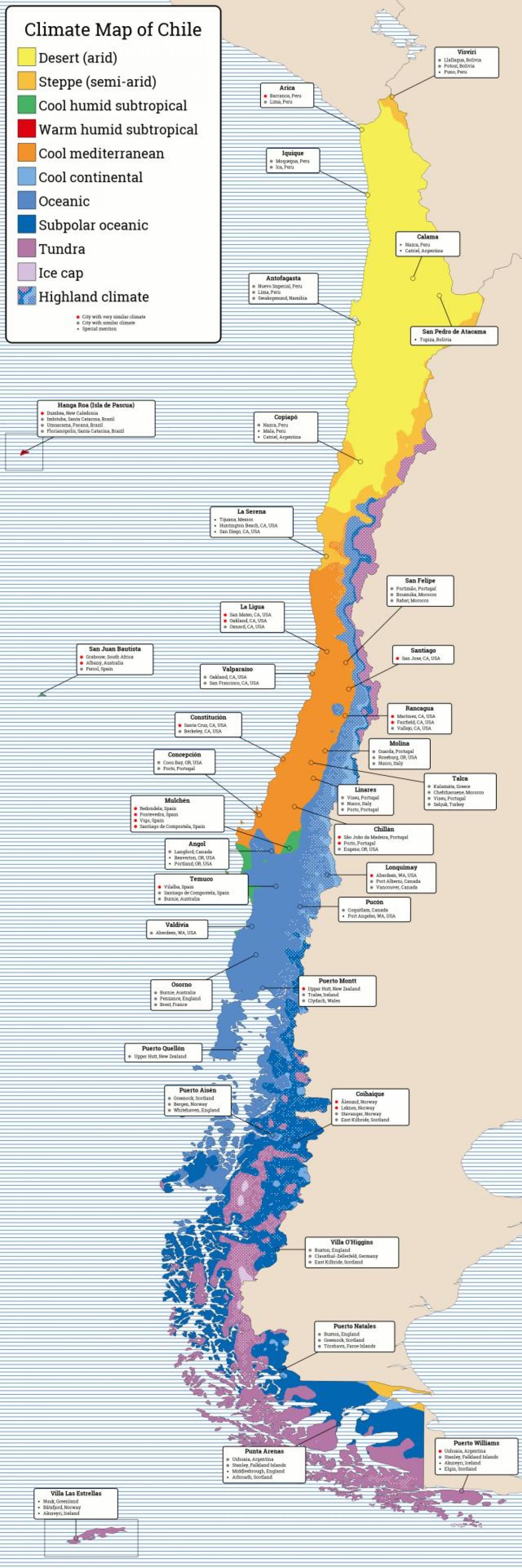 नक्शा चिली की जलवायु