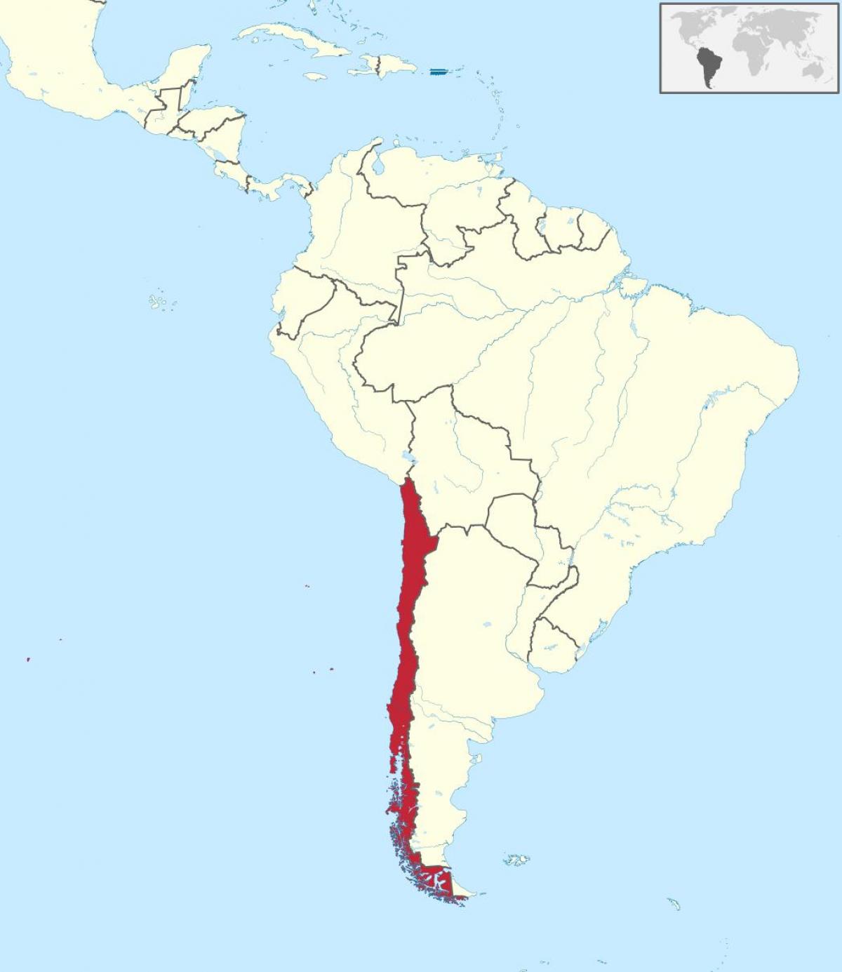 चिली दक्षिण अमेरिका का नक्शा