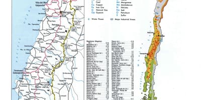 नक्शा चिली के प्राकृतिक संसाधनों 